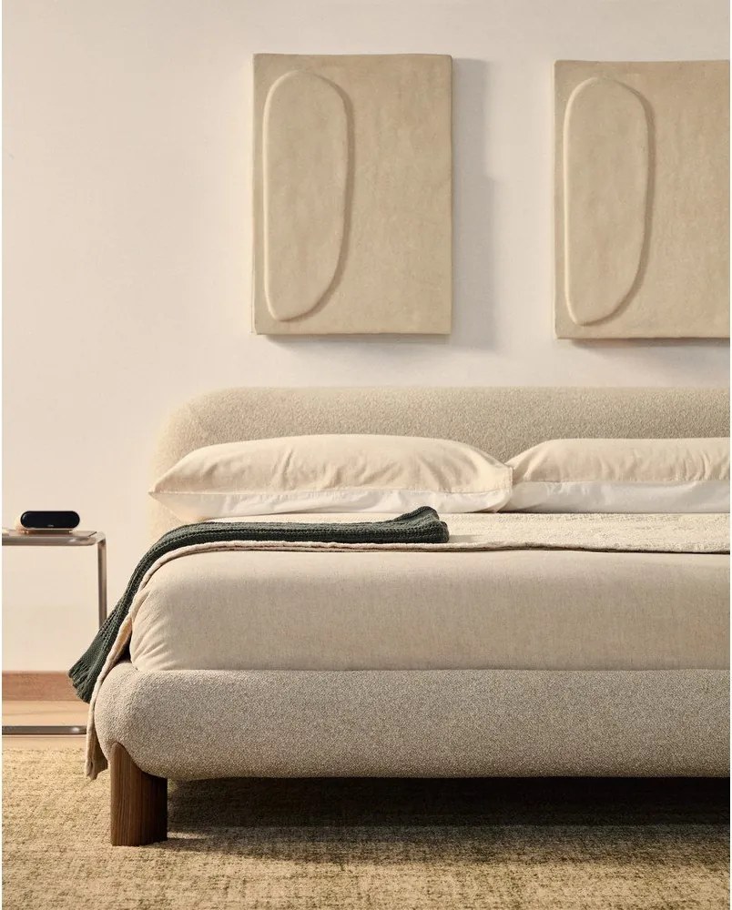 Béžová čalúnená dvojlôžková posteľ bez roštu 180x200 cm Odina – Kave Home