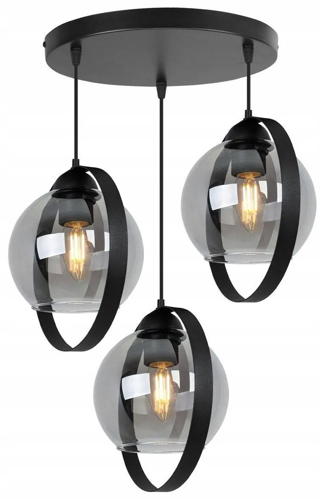 Závesné svietidlo Haga Ring, 3x grafitové sklenené tienidlo (výber z 3 farieb uchytenia), o
