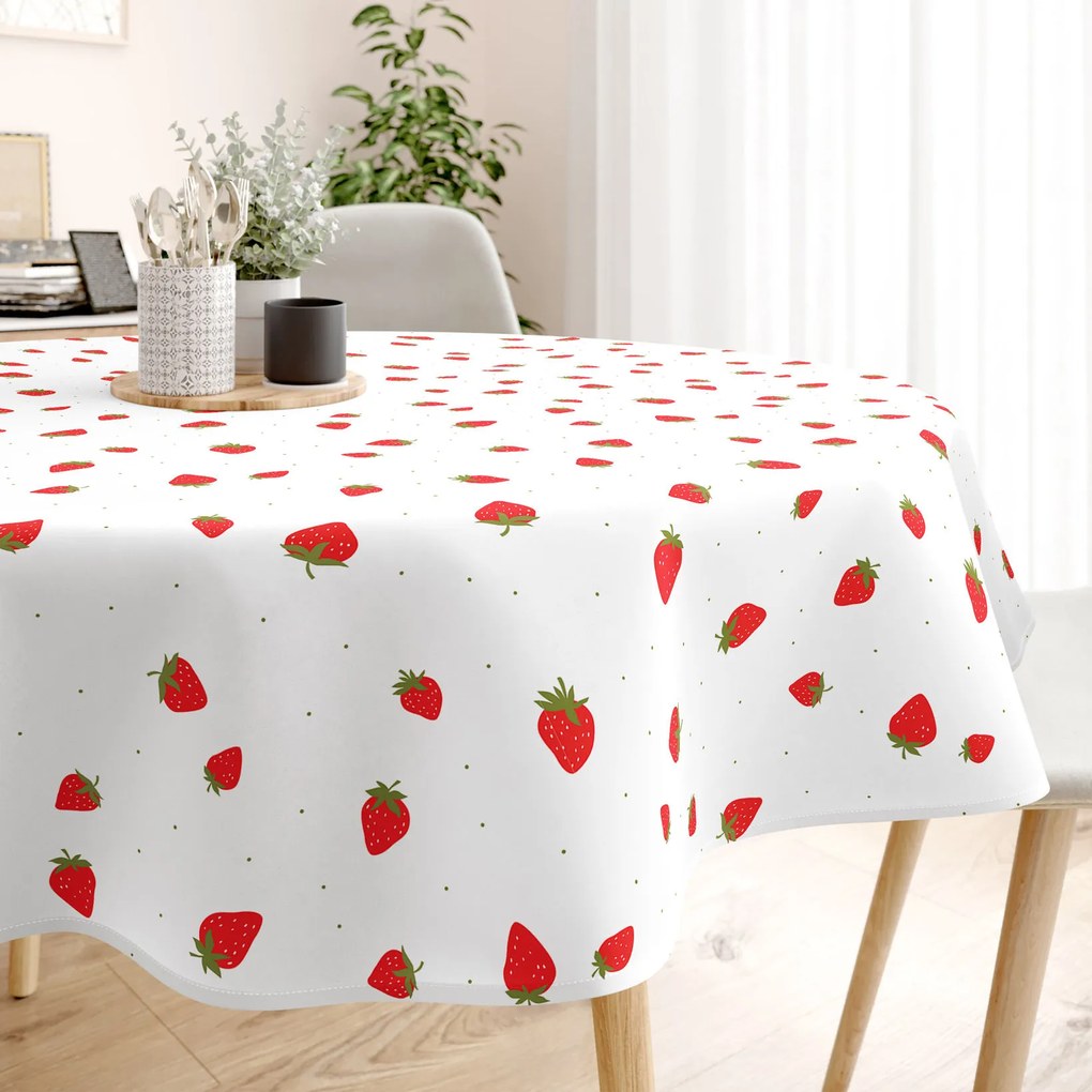 Goldea okrúhly obrus 100% bavlnené plátno - svieže jahody Ø 130 cm