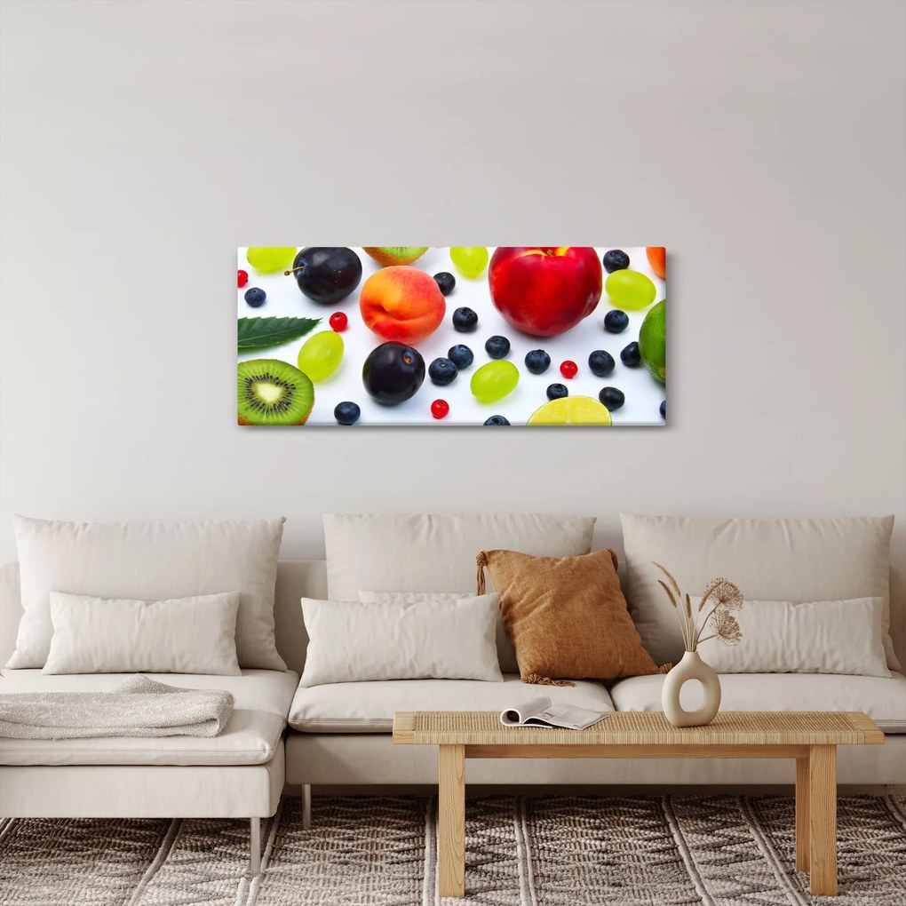 Obraz ovocia s kvapkami vody (120x50 cm)