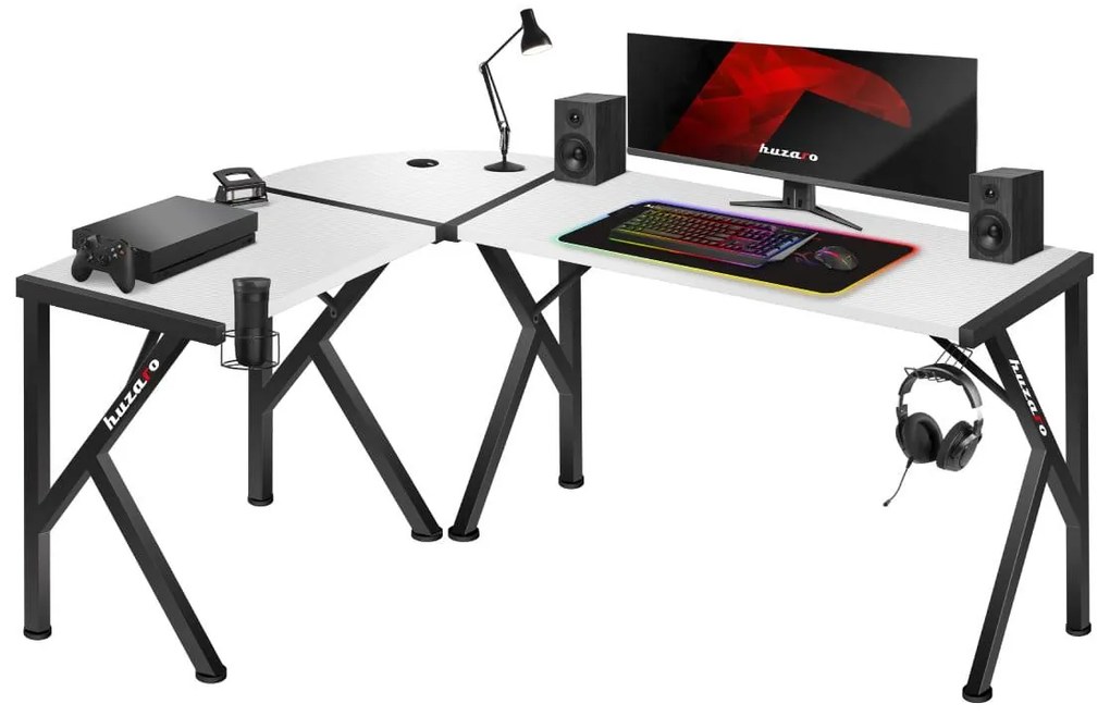 Rohový PC stolík Hyperion 6.3 (čierna + biela). Akcia -18%. Vlastná spoľahlivá doprava až k Vám domov. 1087518