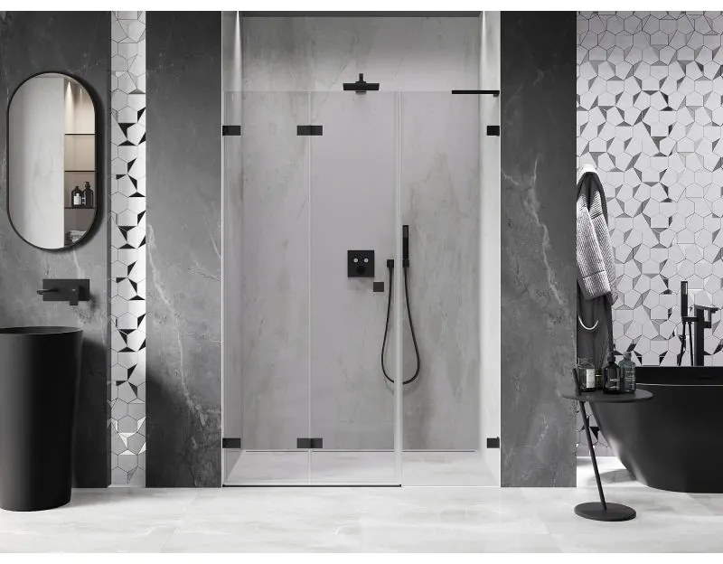 Mexen Lunar-F, L skladacie ľavé sprchové dvere 150 cm, číre sklo, čierny profil, 836SL-150-050-70-00-L