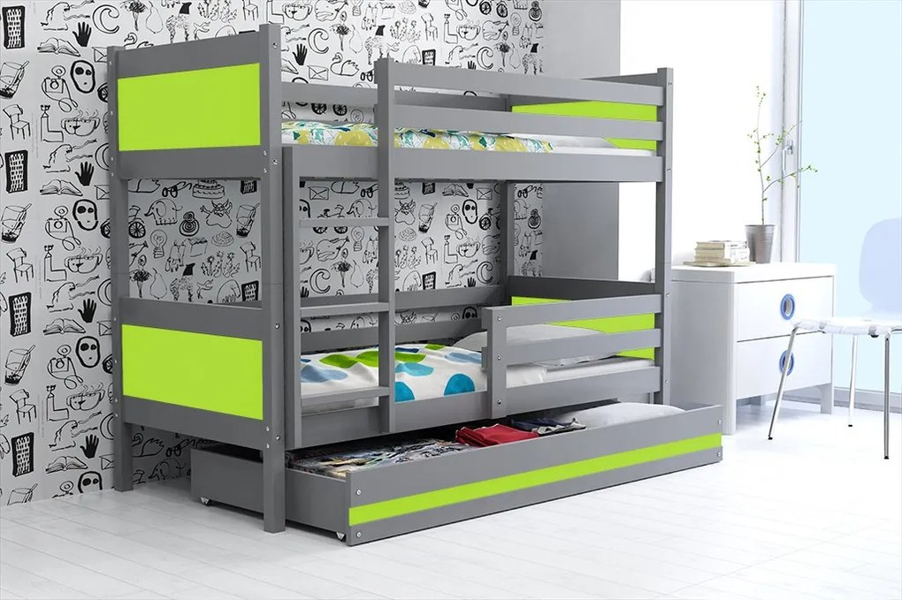Poschodová posteľ RINO 190x80cm - Grafitová - Zelená