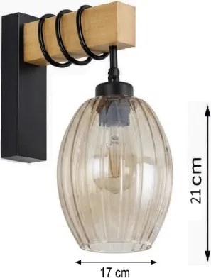 Brilagi - Nástenné svietidlo WOOD GLASS 1xE27/60W/230V borovica/čierna/dymovo béžová