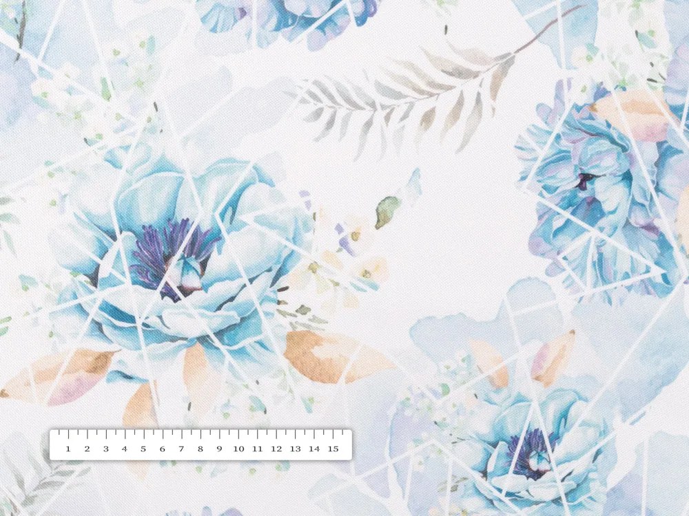 Biante Teflónový obdĺžnikový obrus TF-087 Modré kvety na geometrickom bielom 50x100 cm