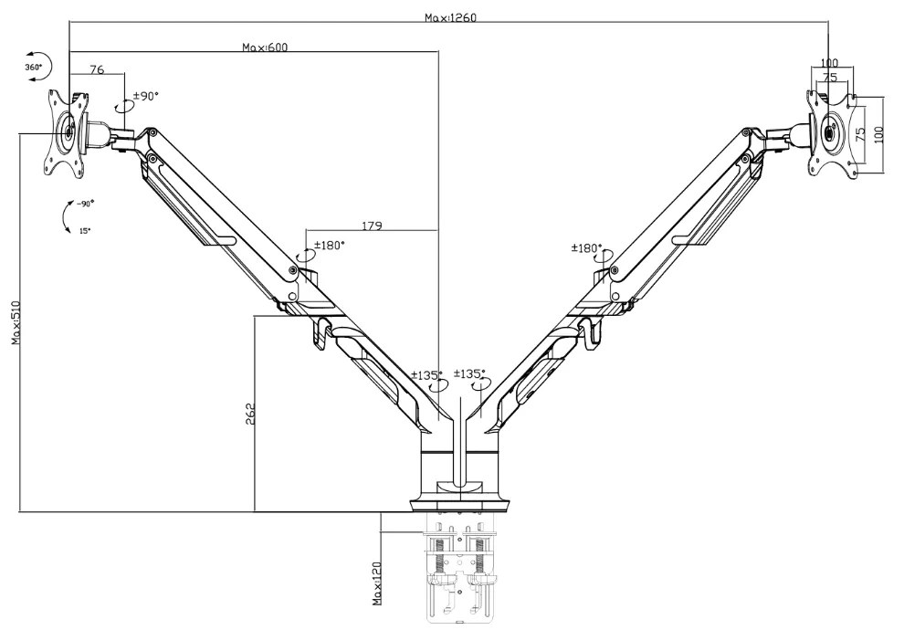 Liftor Arm DA02, držiak na 2 monitory čierny