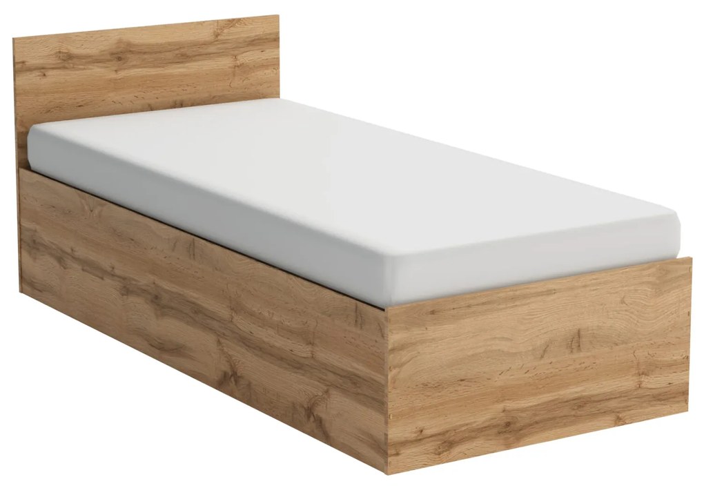 Posteľ s matracom, roštom a úložným priestorom - Dub Wotan - šírka 90cm