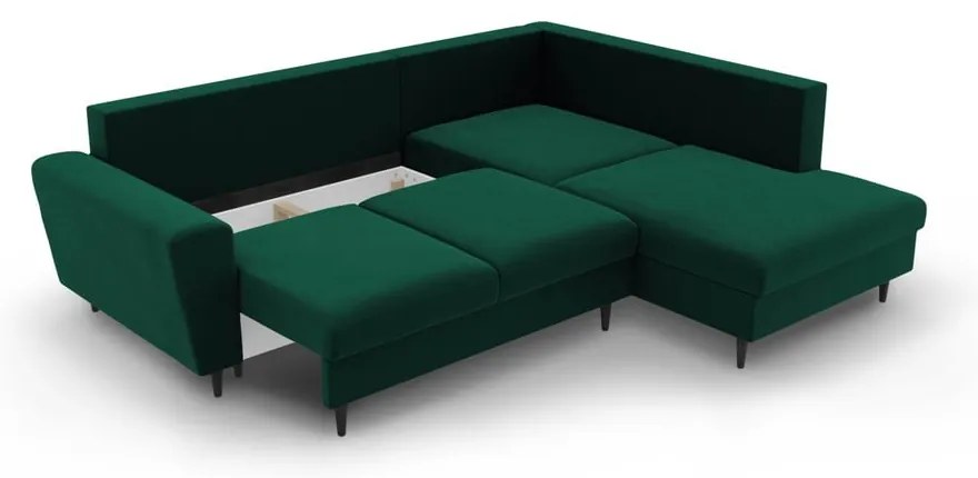 Zelená zamatová rozkladacia/s úložným priestorom rohová pohovka (pravý roh/do L) Kyoto – Cosmopolitan Design