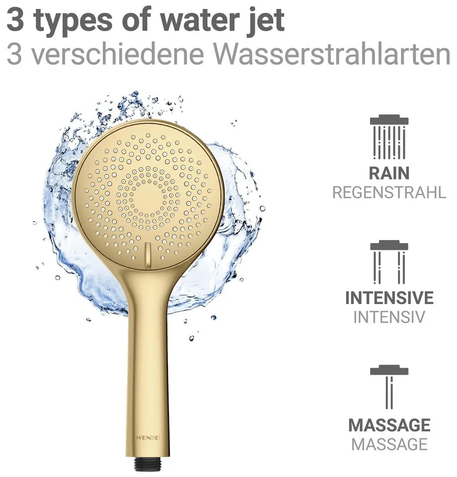 Matne zlatá plastová úsporná sprchová hlavica ø 11 cm Watersaving System – Wenko