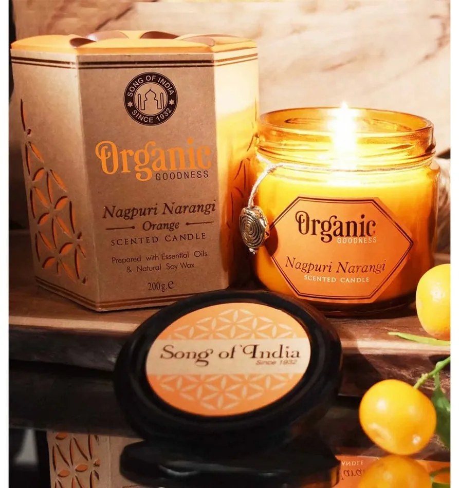 Prírodná vonná sójová sviečka 200g v jantárovom skle, Nagpuri Narangi - Orange