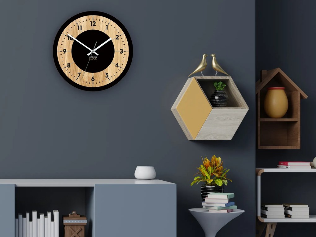 Drevené nástenné hodiny Tokio 33 cm dub prírodný/čierny