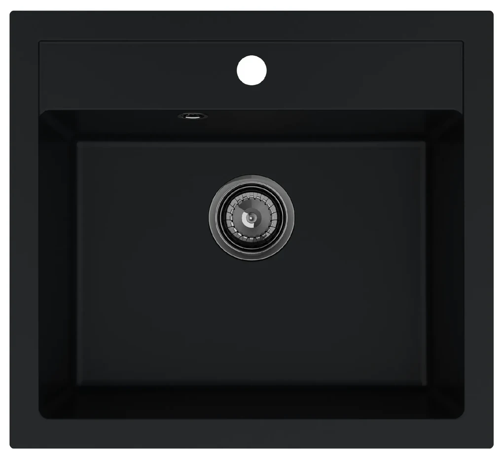 Sink Quality Ferrum, kuchynský granitový drez 565x510x205 mm + čierny sifón, čierna, SKQ-FER.C.1K60.XB