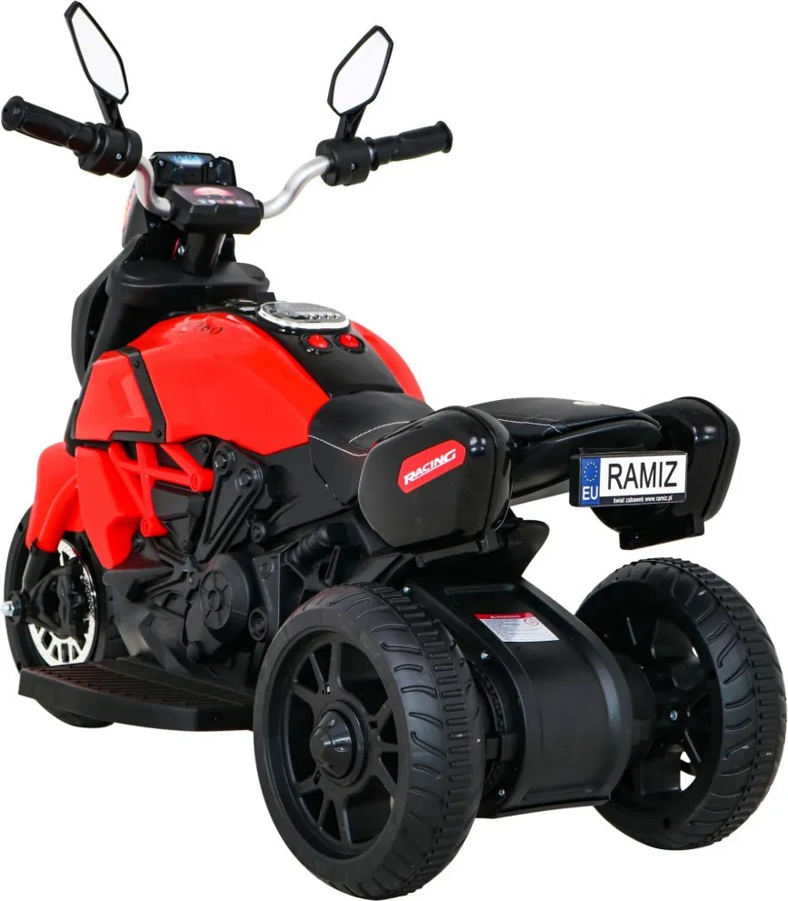 Ramiz Rýchla turistická motorka na batérie pre deti Červená + Audio + Svetlá + Eko koža