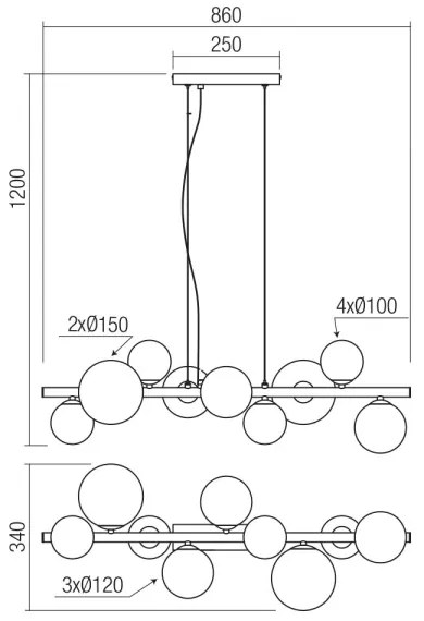 Redo 01-3989 - Luster na lanku ASTRA 9xG9/8W/230V čierna