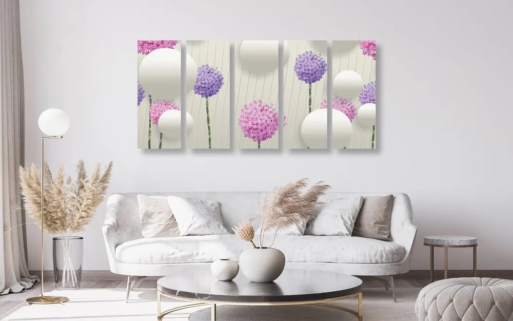 5-dielny obraz zaujímavé kvety s abstraktnými prvkami a vzormi Varianta: 100x50