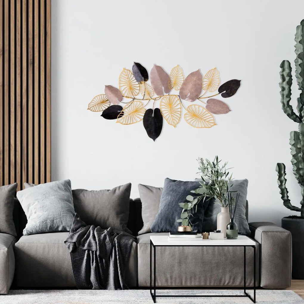 Kovová dekorácia na stenu Listy 120x61 cm viacfarebná