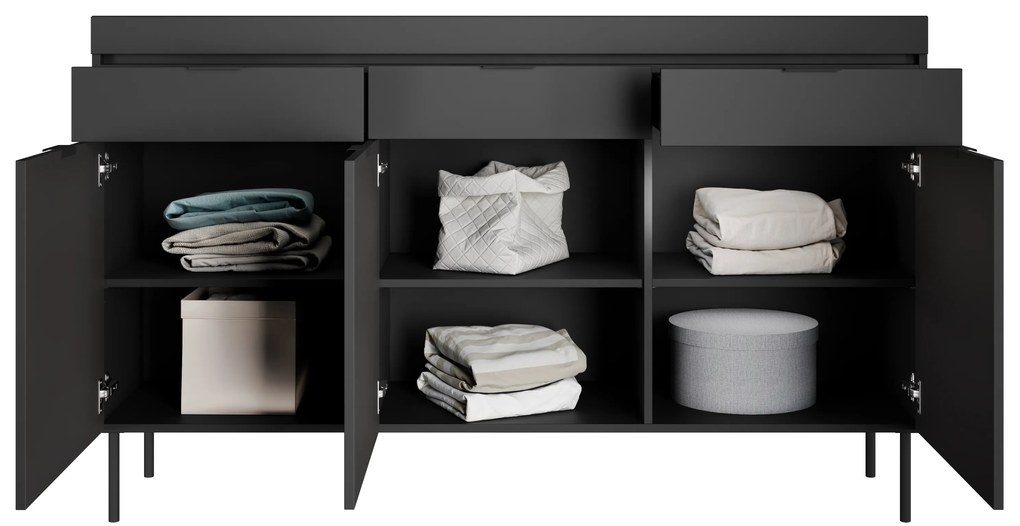 Komoda Sentia 157 cm s 3 zásuvkami - čierna / čierna