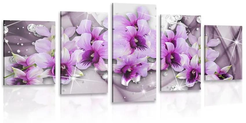 5-dielny obraz fialové kvety na abstraktnom pozadí Varianta: 200x100