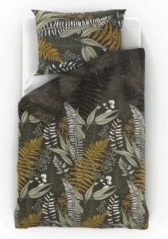Kvalitex Saténové obliečky Luxury Collection Papradie hnedá , 140 x 220 cm, 70 x 90 cm