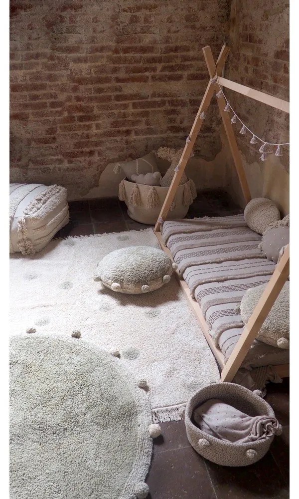 Kaki krémový prateľný ručne tkaný bavlnený detský koberec 120x160 cm Hippy Dots Olive – Lorena Canals