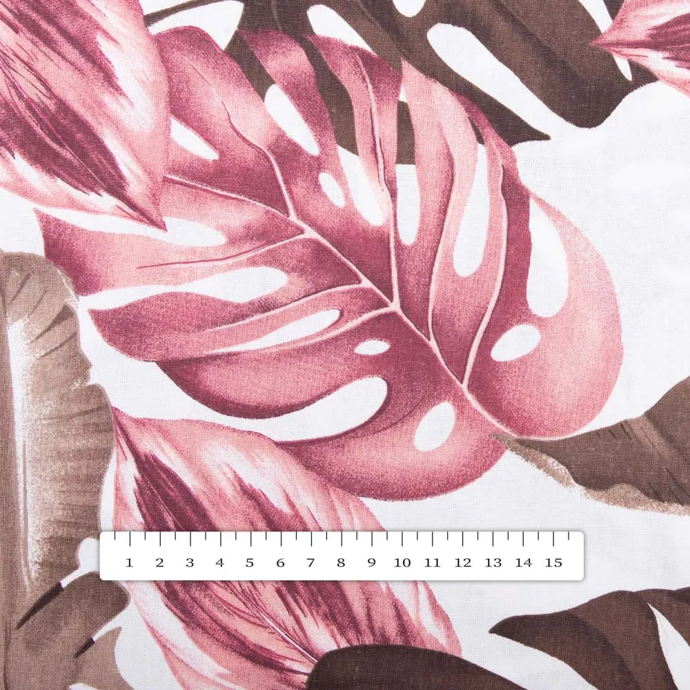 Biante Bavlnený obdĺžnikový obrus Sandra SA-227 Hnedé a staroružové tropické listy na bielom 60x100 cm