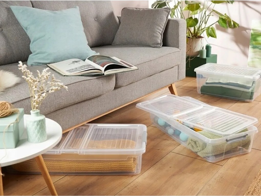 Úložný box s vekom a kolieskami pod posteľ, KEEEPER CLIPBOX LEO 53L, 77 x 58 x 16 cm
