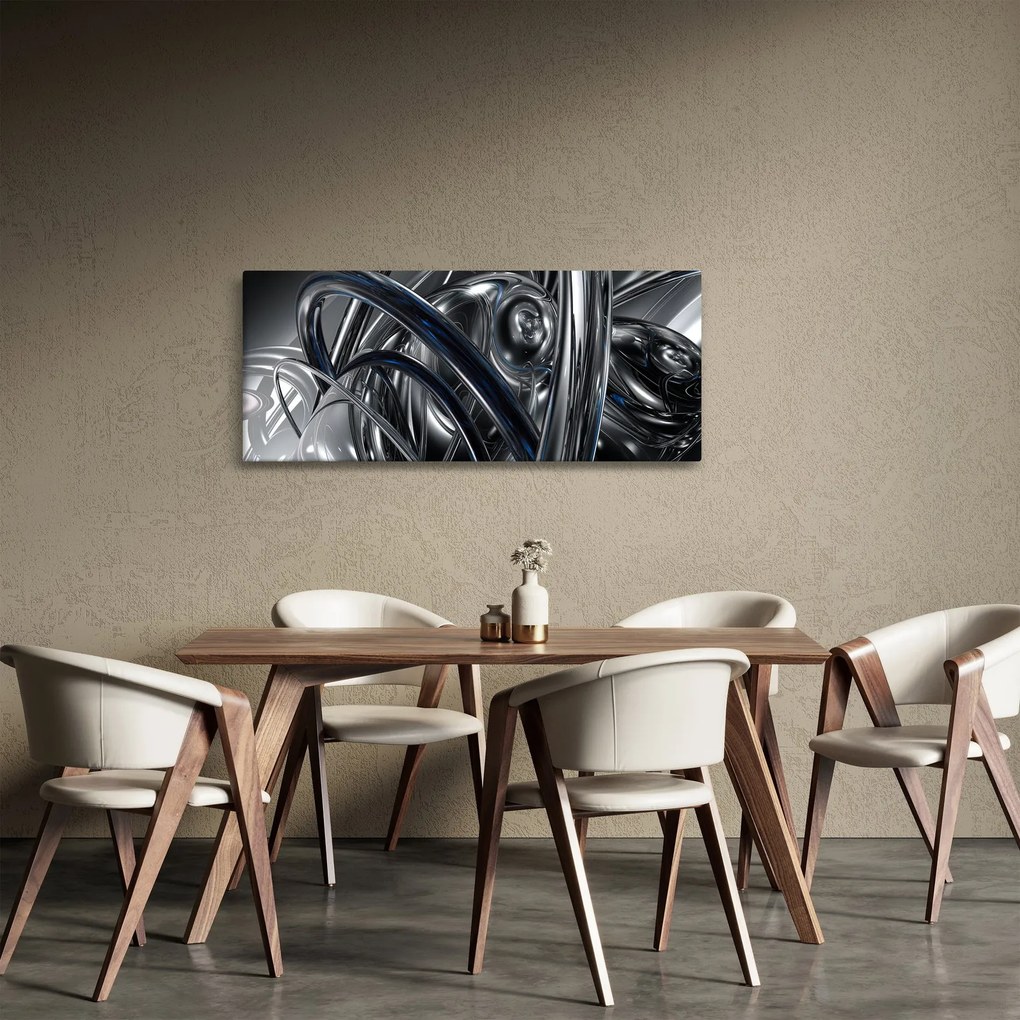Obraz sivej abstrakcie s modrou (120x50 cm)