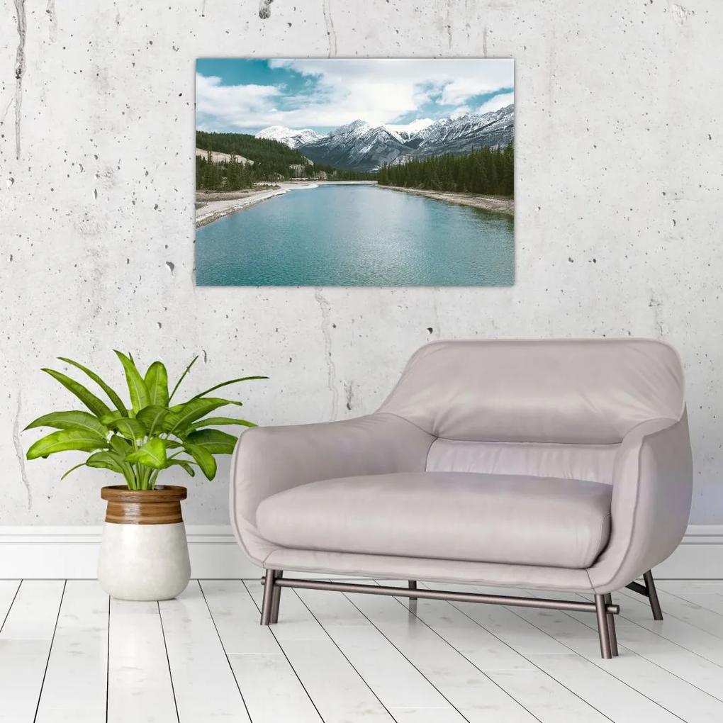 Sklenený obraz horskej krajiny (70x50 cm)