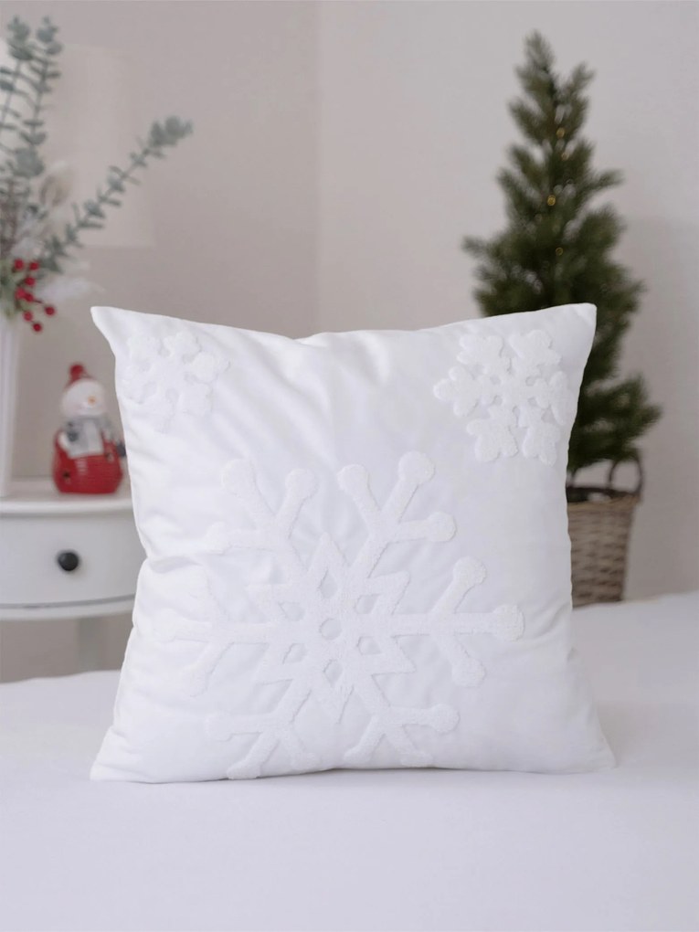 Vianočná obliečka na vankúš mikroplyš 40 × 40 cm - Vločky biele