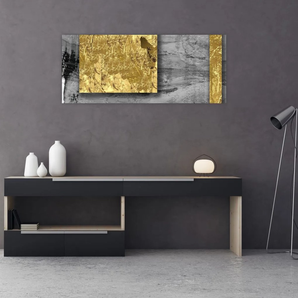 Obraz - Zlaté štvorce N⁰2 (120x50 cm)