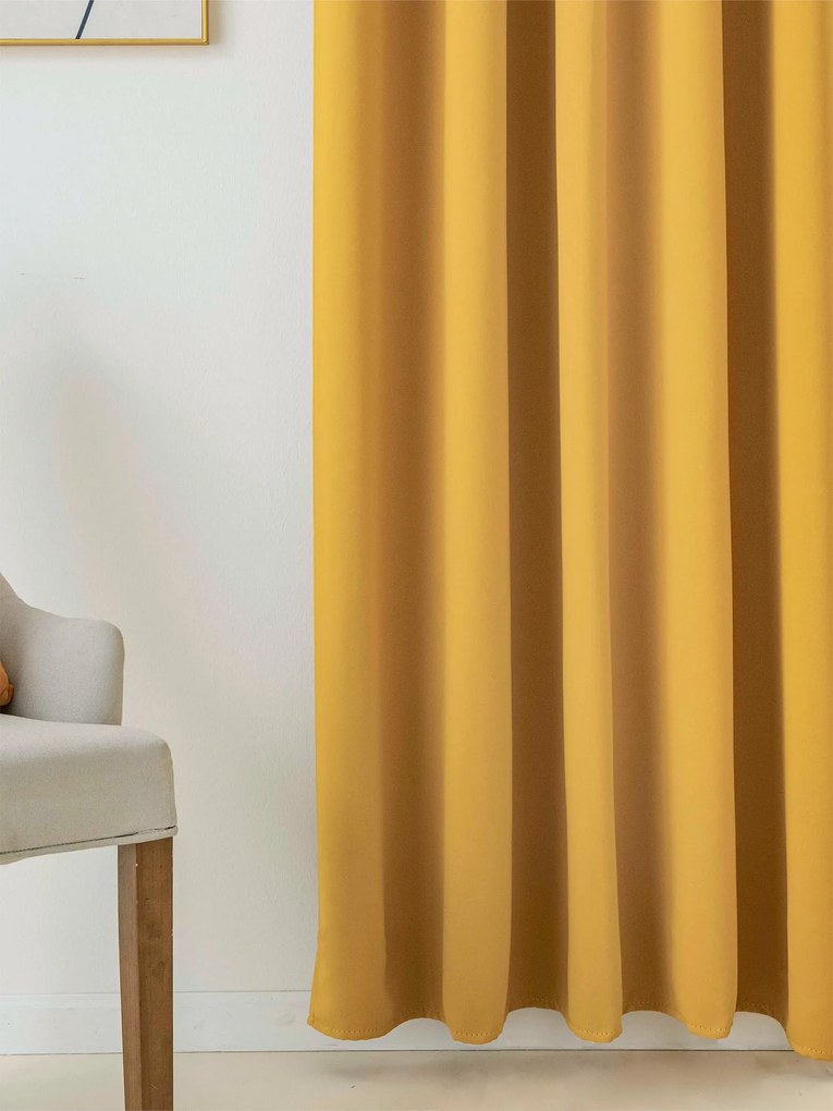 Blackout závesy Elias horčicová – 140 × 250 cm (2 ks) - riasiaca stuha