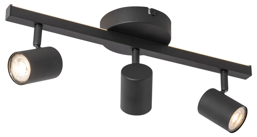 Čierne stropné bodové svetlo GU10 50 mm 3-svetlo vrátane podsvietenia - Back Up