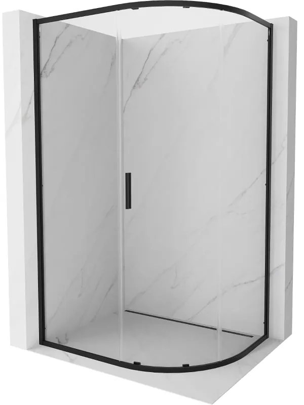 Mexen Exo, asymetrický sprchovací kút s posuvnými dverami 120 x 90 cm, 6mm číre sklo, čierny profil, 8131-120-090-70-00