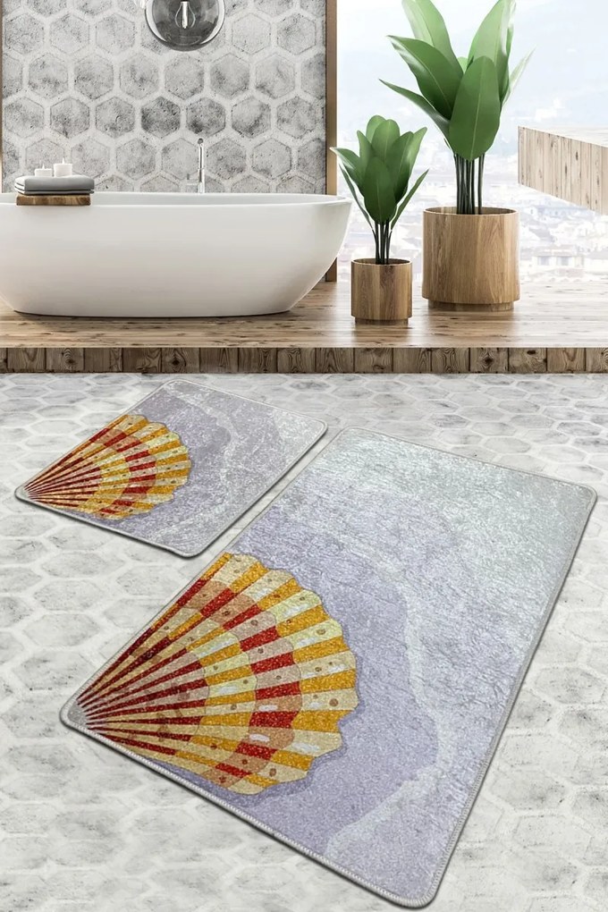 Súprava 2 kusov kúpeľňových predložiek Concha sivá/žltá