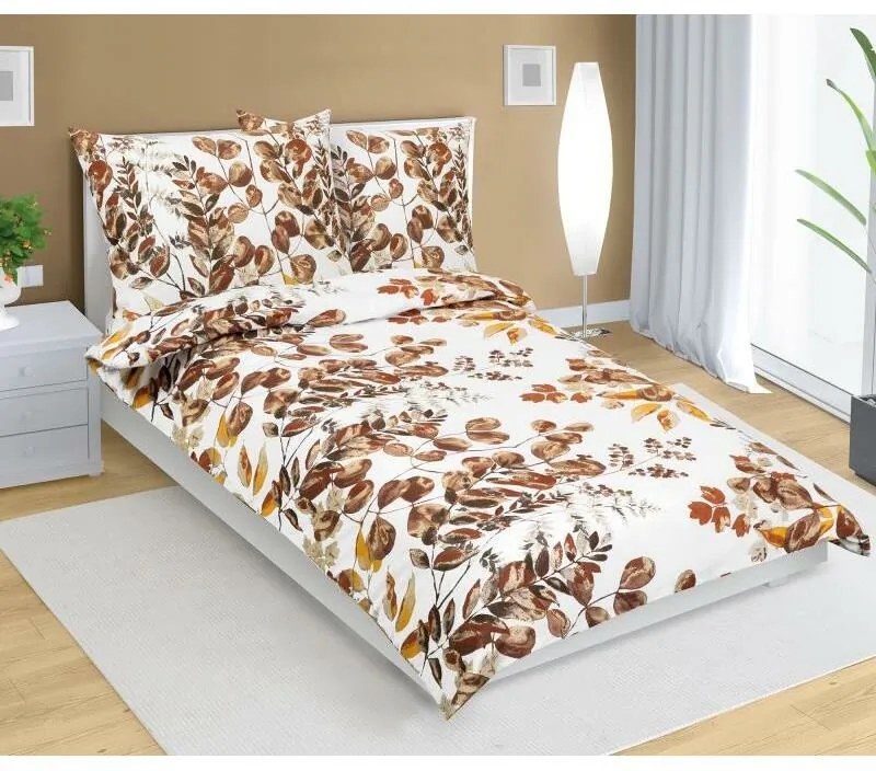 Bellatex Bavlnené obliečky Lupení hnedá, 140 x 220 cm, 70 x 90 cm, 140 x 220 cm, 70 x 90 cm
