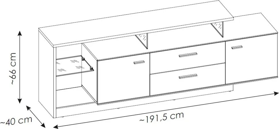 TV stolík Meolo, 191,5 cm, dub cremona/béžový kašmír