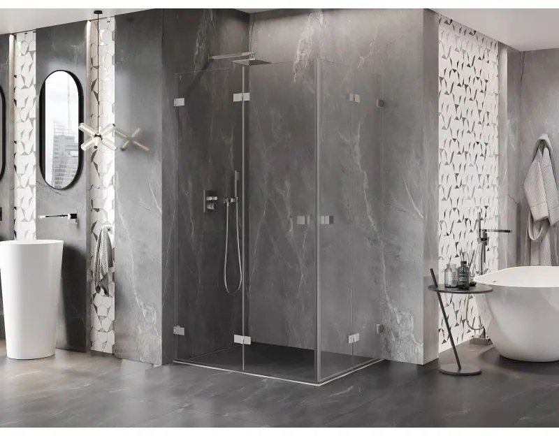 Mexen Lunar-F Duo, skladací sprchový kút 90 x 85 cm, 8mm číre sklo, oceľový profil, 836-090L-085P-97-00