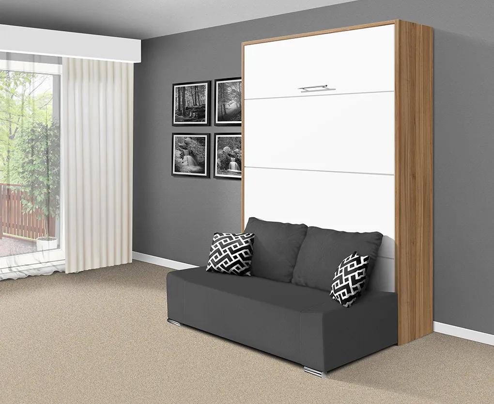 Nabytekmorava Sklápacia posteľ s pohovkou VS 21058P 200x180 farba pohovky: Sivá, Typ farebného prevedenia: Orech / dvere biele