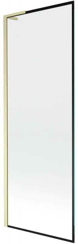 Mexen Next L, 1-krídlová vaňová zástena 70 x 150 cm, 6mm číre sklo-čierny vzor, zlatý matný profil, 895-070-000-03-70-55