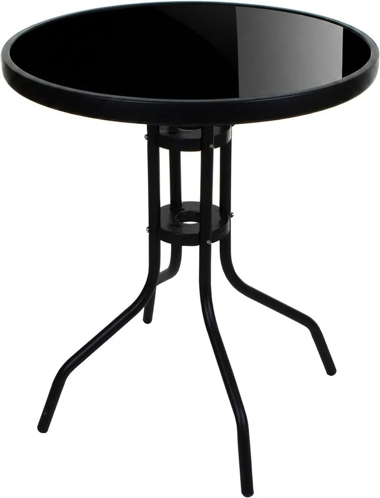 Záhradný sklenený stolík ISLAND – Ø60 cm, čierny/čierny