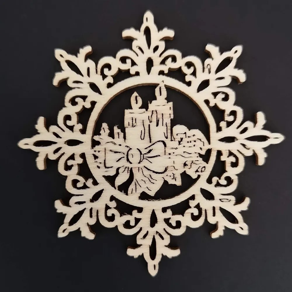 AMADEA Drevená ozdoba vločka so sviečkami 6 cm