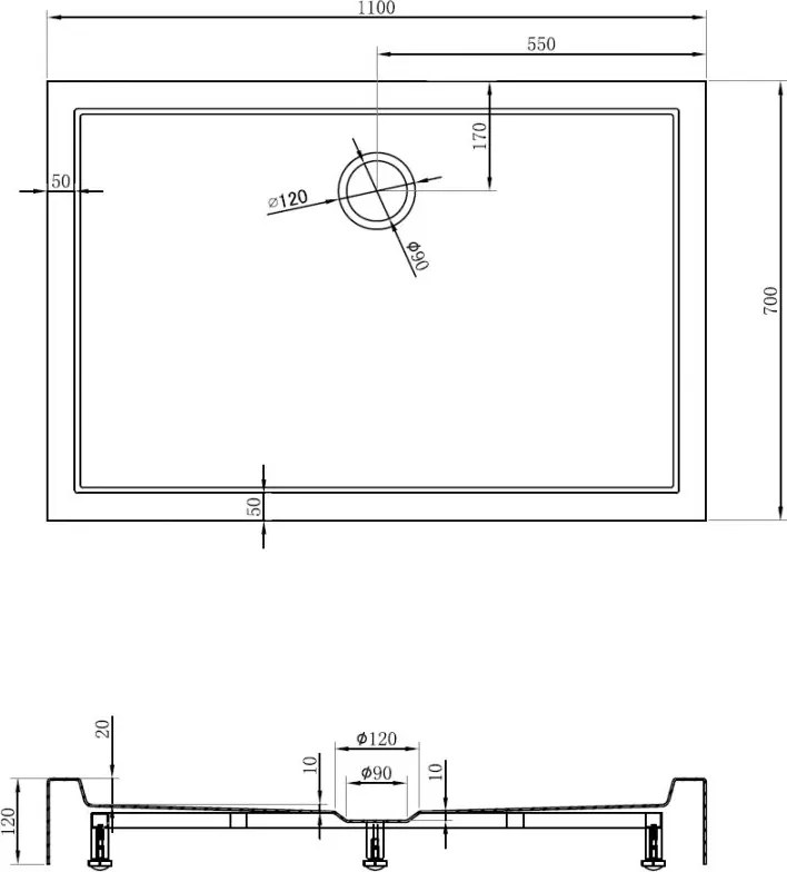 Mexen Flow+ obdĺžniková vanička 110 x 70 cm, čierna matná, 46R707011H