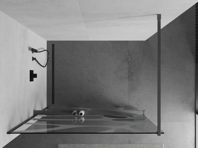 Mexen Kioto+, sprchová zástena Walk-In s poličkou a vešiakom 100 x 200 cm, 8mm číre sklo biely vzor, grafitový profil, 800-100-121-66-97