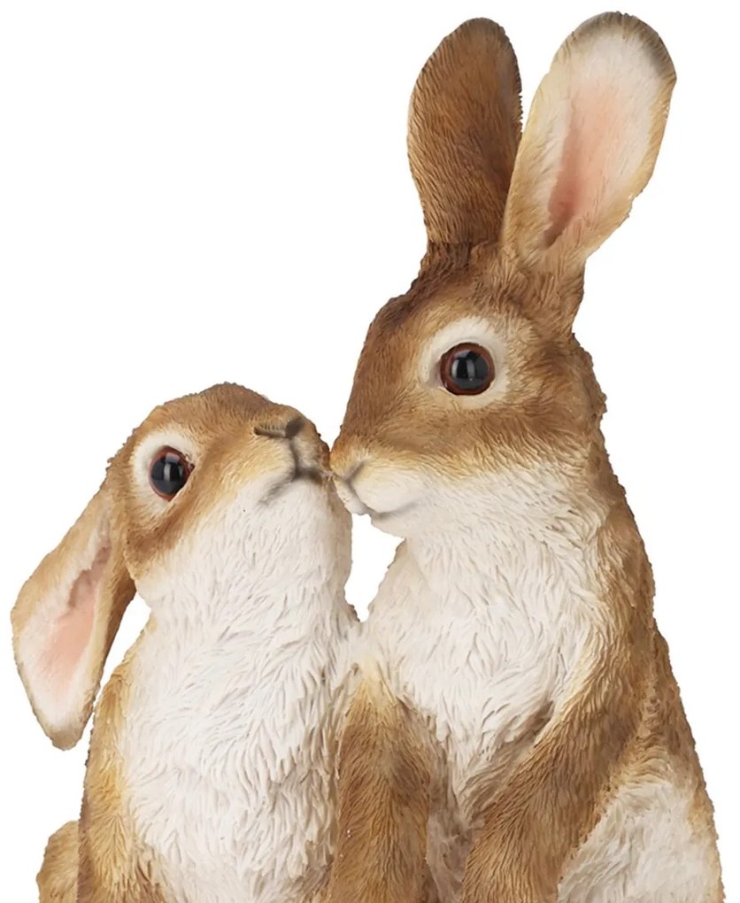Záhradná figúrka z polyresínu Rabbit Duo, 28 cm, hnedá