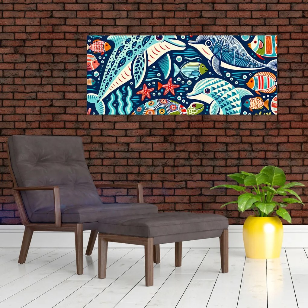 Obraz – Kreslené vodné zvieratká (120x50 cm)