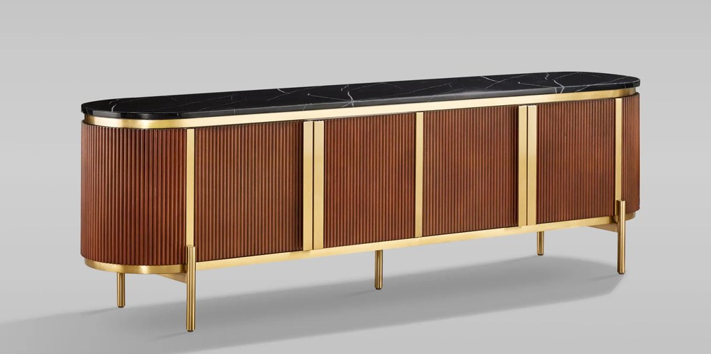 TV stolík Stilig 200 cm čierny mramor/gaštan