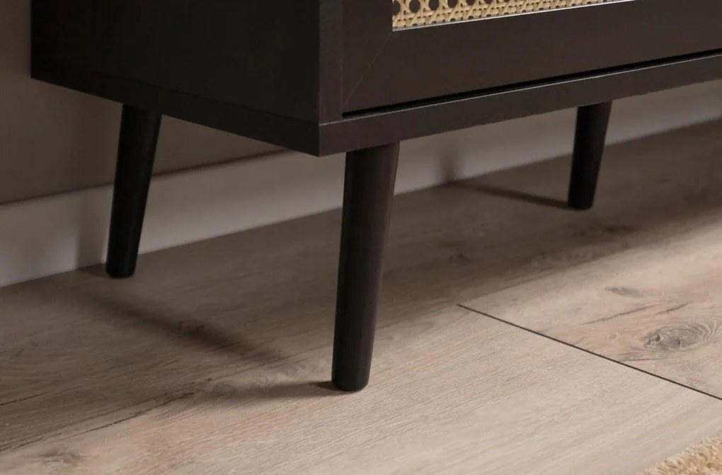 Zásuvková komoda Vienna, čierna/výplet