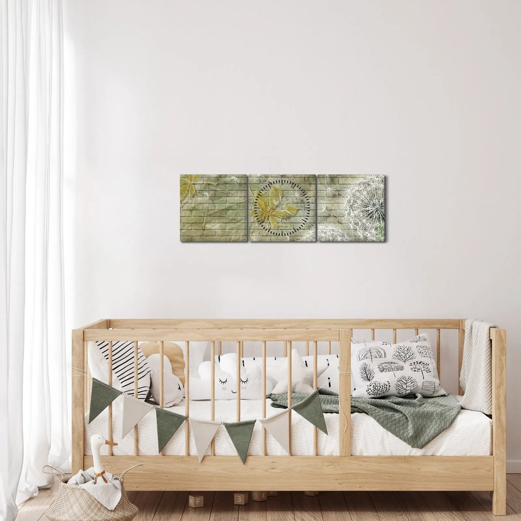 Obraz - Púpavy unášané vetrom (s hodinami) (90x30 cm)
