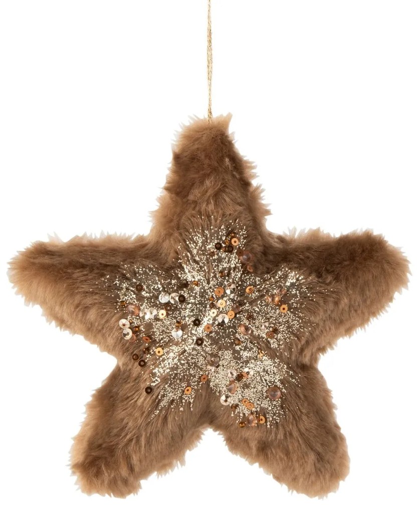 Hnedá zamatová hviezda s flitrami Glitt - 16*16*3 cm
