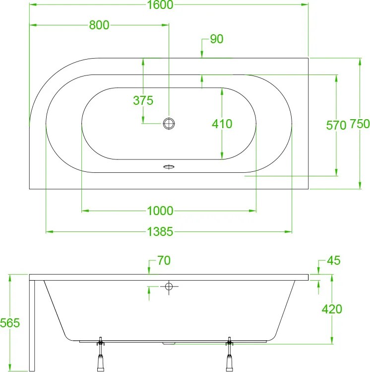 BPS-koupelny Akrylátová asymetrická vaňa s krycím panelom EBI 160L 160x75 cm ĽAVÁ, biela/chróm